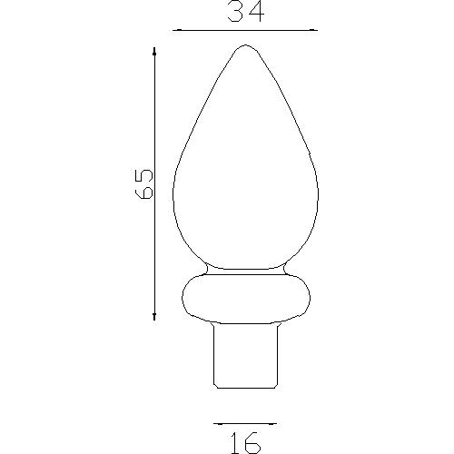 Goutte d'eau Alu 65x34 mm  -  Ø tige 16 mm - Fixation par colle bi composant