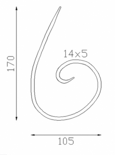 Demi volute finition, en alu. Hauteur 170mm largeur 105mm profilé en fer plat de 14x5mm. Fixation par soudure. Permet de décorer votre fabrication en fer forgé, portail, clôture, pergola, mais également permet de renforcer la sécurité, en diminuant le vide entre barreau, ou d'augmenter le soutien. Fourni brut, à peindre ou à vernir.