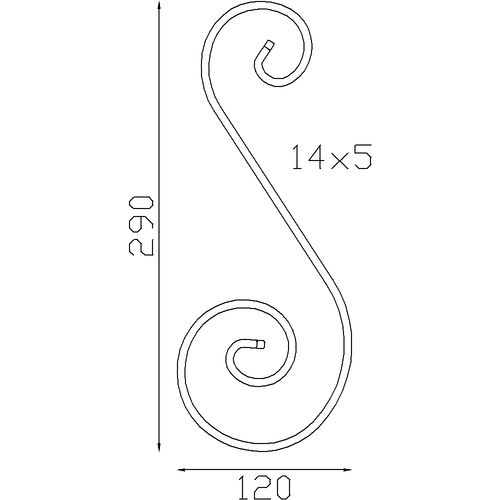 Volute en S Alu 290x120 mm  - Plat 14x5 mm