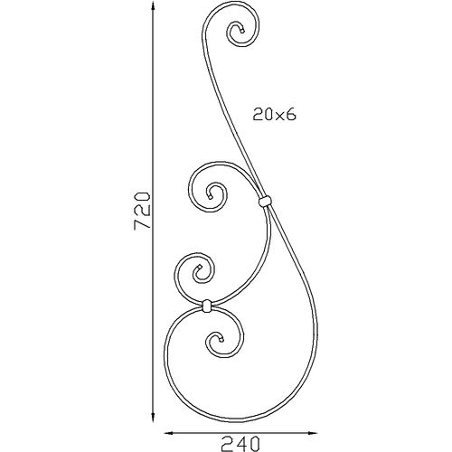 Décor volute portail alu 720x240 - Plat 20x6 mm