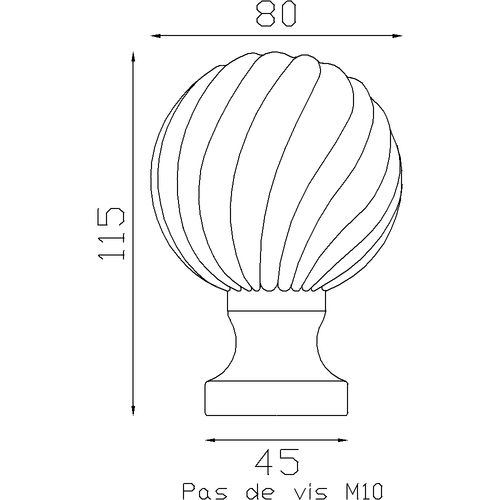 Boule alu 85x55 - base Ø45 . Filetage M10 mm