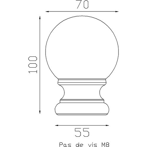 Boule alu 100x70 - base Ø55 filetage M8 mm