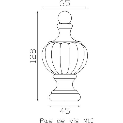 Ornement alu 128x65 - base Ø45 mm - Fixation par vis à l'aide de l'insert M10