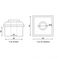 Gond bouchon alu avec bague laiton pour tube de 40x40 mm ext