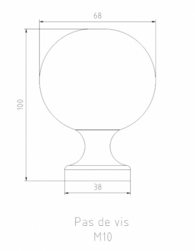 Boule de rampe vernie en laiton d'une hauteur de 100mm et 70mm de diamètre. Vendue sans la tige filetée.