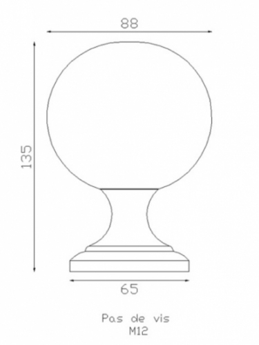 Boule de rampe vernie en laiton d'une hauteur de 130mm et 88mm de diamètre. Vendue sans la tige filetée. En option goujon filetage M12 et bois réf 0232912100