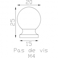 Bouton poli et verni en laiton d\'une hauteur de 25mm et 20mm de diamètre. base de 15mm 