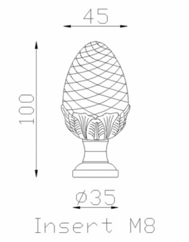 Pomme de pin sur socle rond, en laiton. Hauteur 110mm Diamètre Ø45mm et diamètre de la base Ø35mm. Fixation par vissage grâce à un insert M8. Objet décoratif qui rendra unique votre fabrication. Existe en différentes dimensions et en fonte ou aluminium.