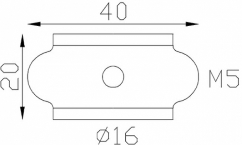 Garniture en laiton à visser pour barreaux de section Ø16mm. Hauteur de 20mm et largeur de 40mm. Avec vis M5 fournie