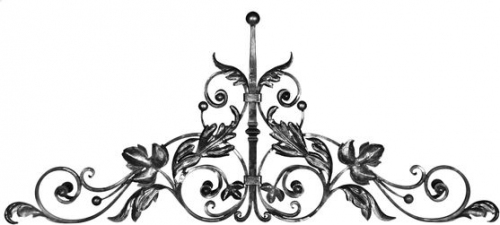 Décor composé de volutes et de style floral pour dessus de portails de 510mm de haut et 1200mm de long. A souder.