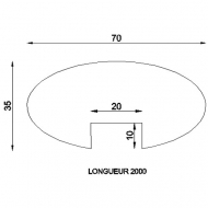 Main courante de 2000mm de long en bois d'hêtre. Largeur de 70mm et épaisseur de 35mm. Gorge 20 x 10mm. Pour fabrication de rampes et garde corps 