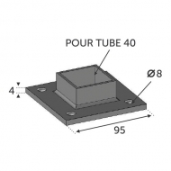 Support de type platine pour un tube carré de 40x40mm (le tube rentre à l'intérieur de la platine). En inox 316.