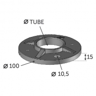 Embase à souder de diamètre de 100mm compatible avec des tubes de diamètre 42,4mm (le tube rentre à l'intérieur de l'embase). En inox 304.