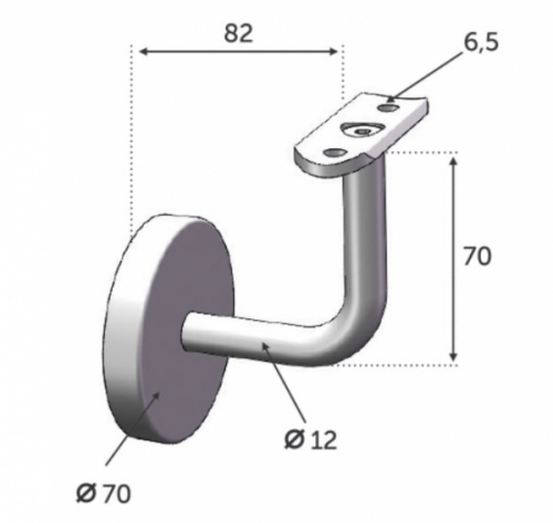 Support mural de 90 degrés. Pour des tubes d'un diamètre de 42.4mm. En inox 316. Platine avec 3 trous à visser livré avec un cache vis.