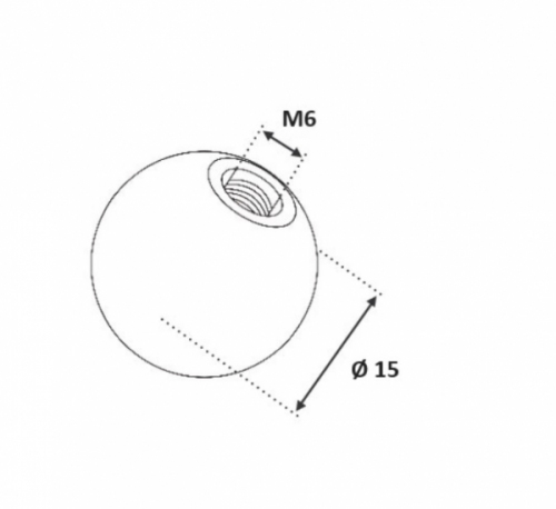 Boule de finition pour une barre ronde de 15mm de diamètre. La boule est taraudée M6. En inox 316.