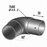 Connecteur à 90 degrés arrondi compatible avec des tubes de diamètre 48,3mm. Épaisseur de 2mm. En inox 304.