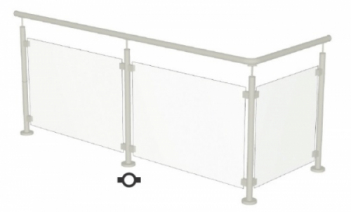 Poteau intermédiaire d'un diamètre 42,4mm en inox 316 d'une hauteur de 970mm. 4 trous taraudés M8 pour adapter 2 pinces à verre de chaque côté. Platine de fixation Ø100mm ep 15 - 4 trous Ø10,5mm 