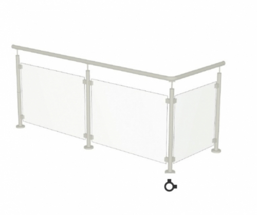 Poteau d'angle en inox 316 d'une hauteur de 970mm. 4 trous taraudés M8 pour du verre. Platine de fixation Ø100mm ep 15 - 4 trous Ø10,5mm