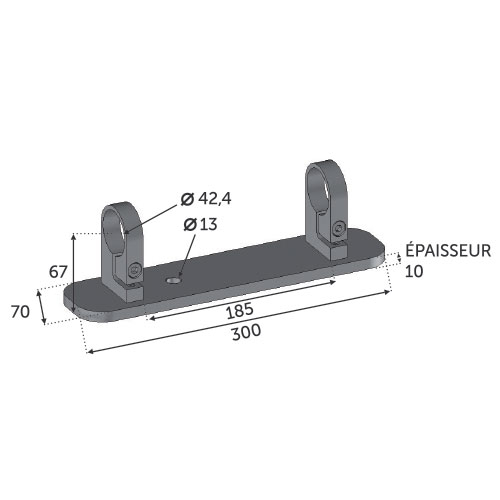 Fixation de type anglaise avec une platine ovale compatible avec des tubes de diamètre 42,4mm. En inox 304.