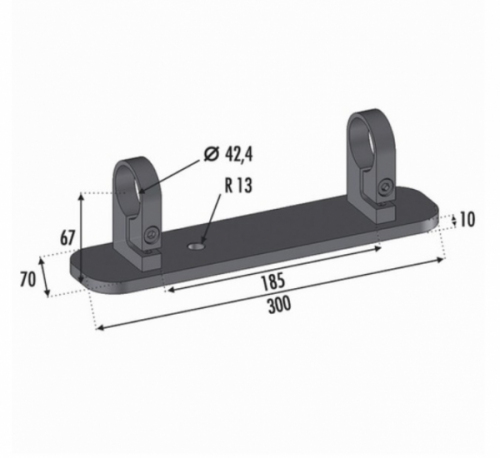 Platine ovale pour fixation à l'anglaise de tube Ø42,4mm, en inox 316. Longueur 300mm Largeur 70mm épaisseur 10mm. Doit être fixée au mur par vis, grâce à un trou pré percé de diamètre Ø13mm, le tube rond sera maintenu par cerclage vissé. Convient pour un usage en intérieur ou en extérieur y compris en bord de mer. Existe en version inox 304 (ref 30445).