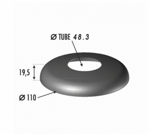 Cache platine rond pour barreau d'un diamètre de 48,3mm, en inox 304. Diamètre de la base 110mm. Fixation par soudure. Cet habillage de la base du barreau permet de cacher les soudures ou le scellement, il apportera un raffinement à votre fabrication par ce détail de finition. Convient pour une utilisation en intérieur. D'autres dimensions existent. Compatible avec la platine référence 30514.