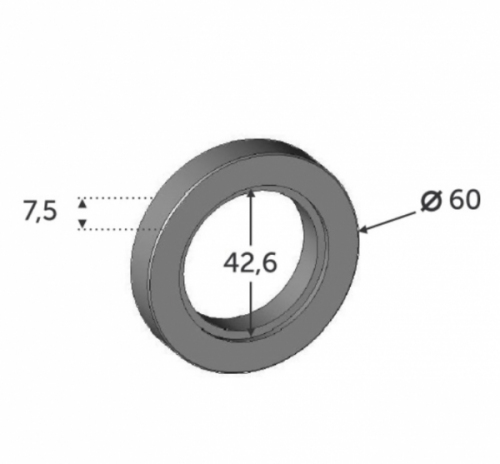 Bague de support de tube de 42.4mm de diamètre. La bague est à souder et mesure 60mm de diamètre. En inox 316.