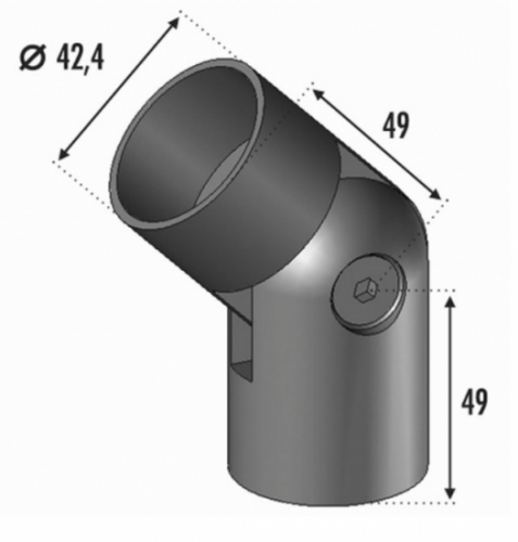 Connecteur réglable pour une main courante en bois de 42mm de diamètre extérieur soit intérieur 38,4 mm . En inox 316.    Pour fixer la main courante à ce connecteur il faut au préalable fixer en bouts des mains courantes les deux pièces d'adaptation (référence : 30770) non fournies et centrées par une vis à bois.