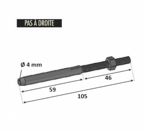 Tendeur à sertir un câble d'un diamètre de 4 avec M6 droit. En inox 316.