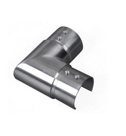 Connecteur d'angle à 90 degrés pour un tube de main courante pour verre d'un diamètre de 42.4mm. Longueur visible 30mm (sans manchon) Hauteur visible 30mm (sans manchon) épaisseur 2mm. En inox 304, convient pour une utilisation en intérieur. A utiliser pour les mains courante de garde-corps verre référence 30840.