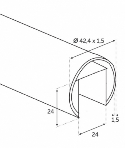 Main courante pour du verre de 12,76mm d'épaisseur. Longueur de 2500mm. En inox 304 brossé avec un grain 320. Elle vient se plaquer contre les plaques de verre. D'un diamètre de 42,4mm, elle reçoit à sa partie inférieure un joints en caoutchouc référence 30845 (vendu séparement), qui lui permet de rester en place et d'aligner les plaques de verre sans risque de déboitement. Pour fixer le main courante et les relier entre elles, il existe également des raccords en inox 304 adaptés.