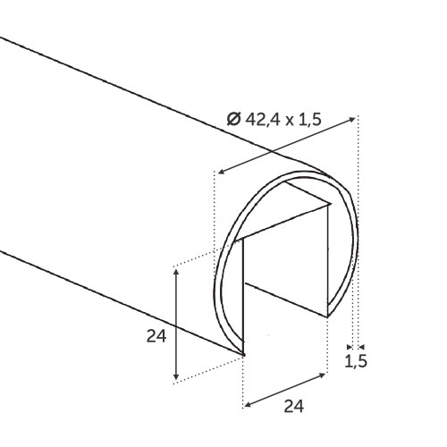 Main courante pour verre 12.76 à 20.76 mm - Long  2500 mm  - En INOX 316 .  Elle vient se plaquer contre les plaques de verre.  D'un diamètre de 42,4mm, elle reçoit à sa partie inférieure un joints en caoutchouc référence 30845 30846 ou 30847  (vendu séparement), qui lui permet de rester en place et d'aligner les plaques de verre sans risque de déboitement. Pour fixer la main courante et les relier entre elles, il existe également des raccords en inox 316 adaptés.