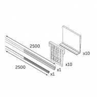 Jeu de caoutchouc d'une longueur de 2500mm pour des profilés et des verres de 12.76mm d'épaisseur. Ce jeu de pièces est nécessaire pour fixer définitivement une plaque de verre dans un rail en aluminium pour une fixation dite à l'anglaise. Ce jeu de pièces comprend : 1 petit joint en caoutchouc d'une longueur de 2500mm à incruster dans la rainure haute intérieure du rail, 1 lot de 10 pièces d'angle à placer dans le fond du rail, 1 lot de 10 cales d'angle en plastique pour bloquer le verre en position ainsi qu'1 gros joint en caoutchouc d'une longueur de 2500mm à placer entre le verre et le rai