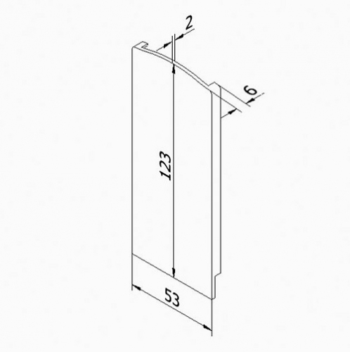 Cache de finition Droit pour profilé 308620 . Cet embout de finition sert de cache pour habiller les extrémités d'un profilé en aluminium Il convient à l'extrémité à droite . La face intérieure est munie de deux bandes de colle très adhésives protégées par une petite bande de papier. Après avoir enlevé les deux bandes protectrices, le cache se met en place en un instant aux extrémités du profilé. Toutefois, nous vous conseillons de réaliser cette mise en place avec précaution. Hauteur 123mm - Largeur 53mm - Epaisseur 6mm . Matière : aluminium anodisé