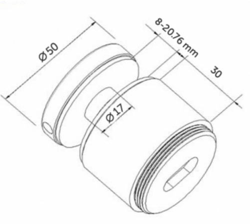 Entretoise réglable pour alignement du verre ø 50mm fixation à l'anglaise pour verre de 8,76 a 20,76 mm Inox 316