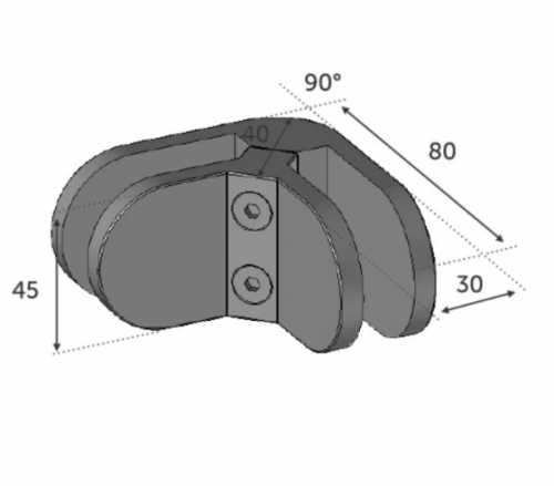 Pince à verre d'angle de 80x45x30. En inox 316. Pince à verre d'angle fixation sur plat..Elle relie dans un angle deux plaques de verre. Ne pas oublier de commander les caoutchoucs compatibles avec votre verre, vendus séparément. ex : verre épaisseur 8,76 joints réf 300310876. verre épaisseur 10 joints réf 3003110. verre épaisseur 10,76 joints réf 300311076. verre ep 12 joints réf 3003112- verre épaisseur 12,76 réf 300311276 
