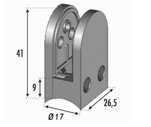 Pince à verre de 26x41mm. Fixation sur un tube d'un diamètre de 18mm. Pour verre épaisseur 8,76mm.En Zamac brossé.Ne pas oublier de commander les caoutchoucs compatibles avec votre verre, vendus séparément. ex : verre épaisseur 8,76 joints réf 30060876.