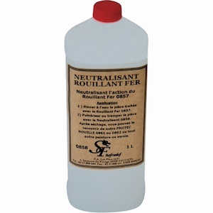 Neutralisant rouillant pour métaux. Ce neutralisant stoppe l'action du rouillant pour métaux. A utiliser pur, non distillé. A appliquer au pinceau ou au pistolet. Conditionnement d'un litre. A appliquer sur vos articles de ferronnerie après avoir rincer adondament à l'eau le rouillant et en prenant soin de sécher parfaitement les support à traiter. En cas d'utilisation en extérieur de vos balustres ou autres décors, prévoir 4 couches de vernis réf. 31012. 