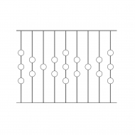 Barreau design en carré de 12mm et de 1150mm de hauteur. Décors cercles 100 mm en 12x6mm. Idéal pour un garde-corps ou une rampe.