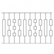 Barreau design en carré de 12mm et de 1150mm de hauteur. Composé de deux décor de 220mm de haut par 100mm de large. Vide entre les deux décor de 110mm. Idéal pour un garde-corps à plat.