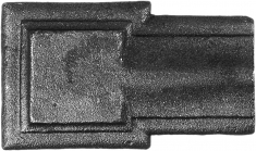 Embout en fer forgé pour main courante, de 95mm de long et 55mm de large. Avec une base de 45x16mm.