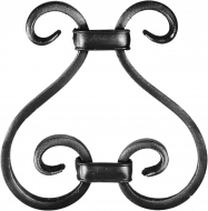 Décor Volutes en fer plat de 14x7 mm pour barre carré de 14mm. Hauteur 150 mm x Largeur 155 mm 