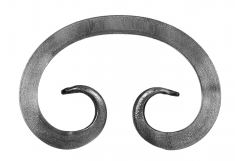 Volute avec un finition en patte d\'oie de 100mm de haut par 150mm de large. Avec une section en carré de 12mm. En fer forgé.