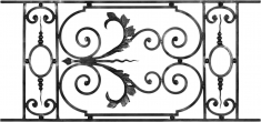 Panneau composé de décors volutes et feuilles pour garde corps de 500mm de haut par 1060mm de long. Remplacé par 158001