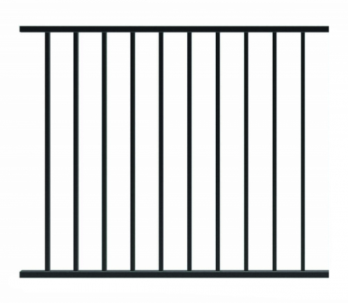Panneau pour garde-corps simple en kit de 1200 mm de long et 1016 mm de haut. Finition Galvanisé et peint en noir. Les barreaux sont des tubes 16x16x1,52mm.  La main courante est un carré de 25x25x1,5mm.