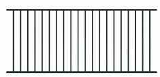 Panneau pour garde-corps simple en kit de 2370mm de long et 1016mm de haut. Galvanisé et peint en noir. Les barreaux sont des tubes 16x16x1,52mm. La main courante est un carré de 25x25x1,5mm.