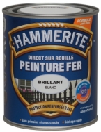 Peinture Hammerite Blanc Brillant 0L75. Peinture de finition Brillante dont la formule unique a été spécialement conçue pour la protection et la décoration du métal. Elle s'utilise sur tous les métaux ferreux et non ferreux extérieurs, et est idéale pour les grilles, mobiliers de jardin et autres surfaces métalliques. L'application est facile car elle se fait directement sur la rouille, sans sous-couche, et garantit une protection du métal jusqu'à 8 ans.