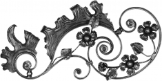 Décor composé de volutes et de style floral pour dessus de portails de 285mm de haut et 600mm de long. A souder. Partie Gauche.