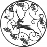 Décor de cerf avec feuilles et volutes en fer forgé, d\'un diamètre de 725mm. Décoration d\'intérieur ou extérieur.  type gauche 