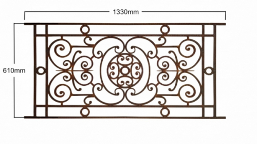 Appui de fenêtre de 1330mm de long et 610mm de haut. La partie décor mesure 1120mm de long, il y a donc 105mm de sur-longueur en plus pour le scellement de chaque côté. Convient pour des tableaux de fenêtre entre 1220 et 1280mm de large. Structure en fer plat de 20/25x15 mm de section. Modèle d'époque au style Haussmannien que l'on retrouve surtout à Paris. Ce garde-corps en fer forgé est livré dans un état brut sans peinture et pouvant présenter de la rouille. Pour une demande sur mesure n'hésitez pas à nous contacter par mail : pergola62@free.fr.