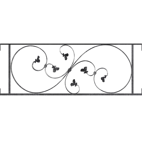 Appui de fenêtre type AF001 à visser dans votre tableau de fenêtre. Longueur finie de 1020mm et Hauteur finie de 372mm. Convient pour les tableaux de fenêtre de 1020mm. Main courante laminée de 1020mm de long en fer forgé sur le dessus. Motif au centre de 870mm de long par 350mm de haut. Le reste de la structure est en acier carré plein de 14mm de section.